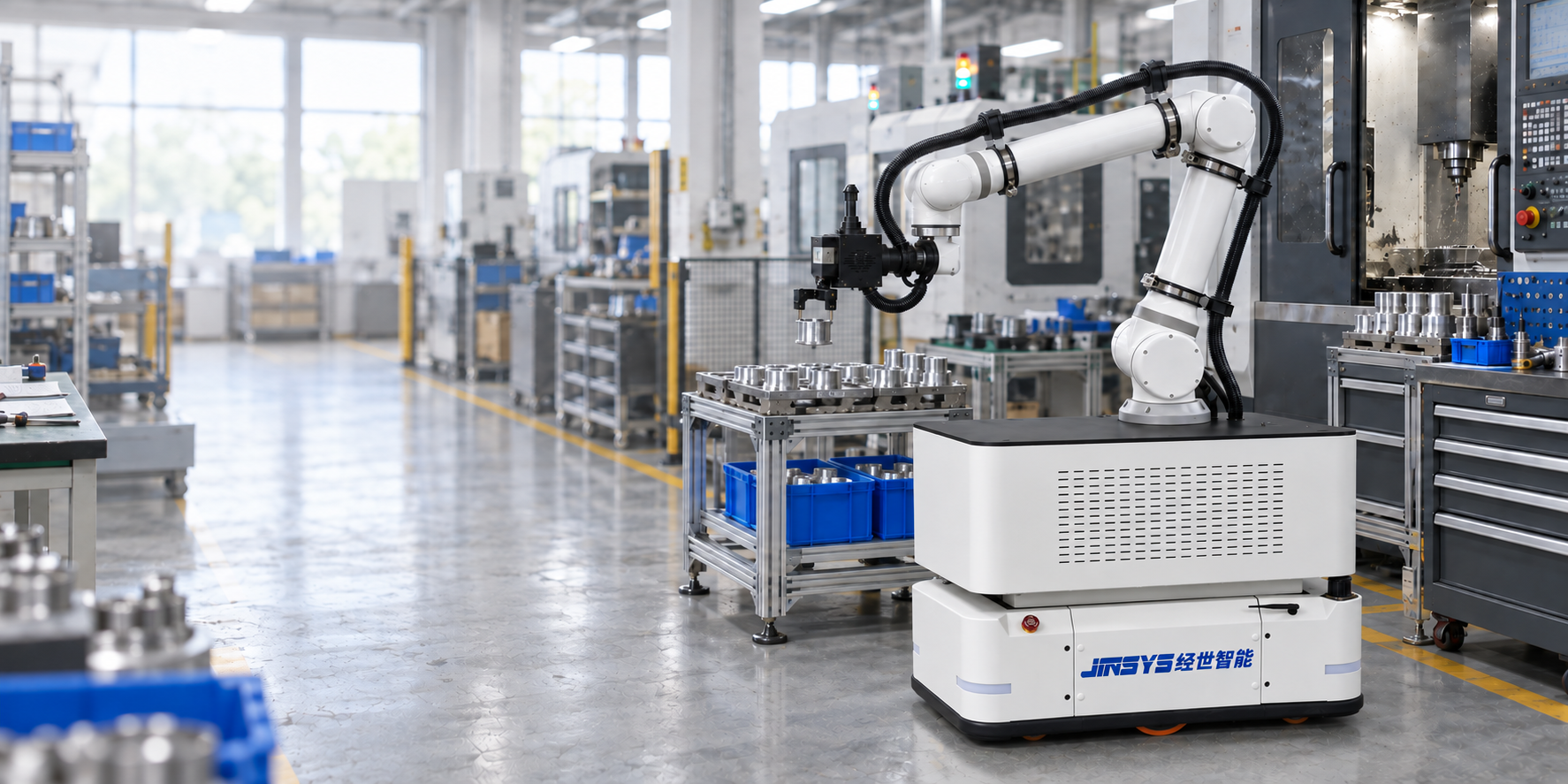 JINSYS MCR mobile manipulator in a brand studio setting